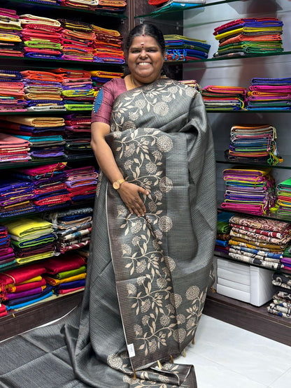 Art Tussar / Art Silk - Grey & Brown Shade - VVATS002