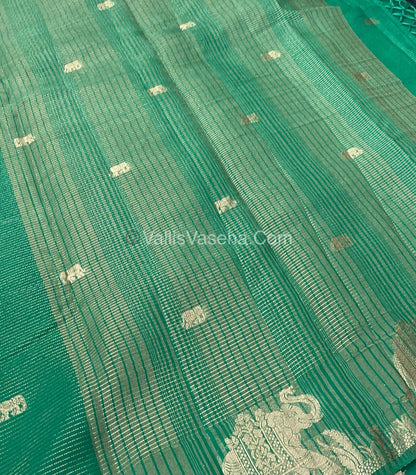 Semi Tussar Silk - Vairavoosi & Elephant Design -  Green shade-VVSTS019