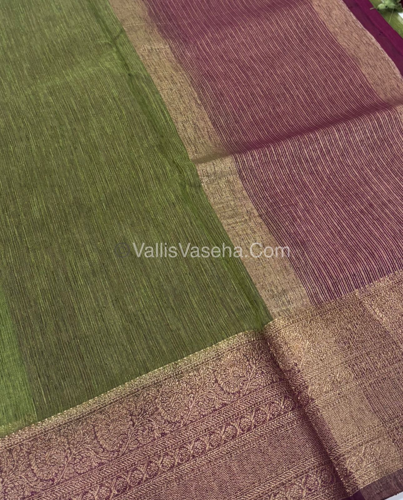 Bamboo Silk Saree -   Green with brown Shade - VVBSS009