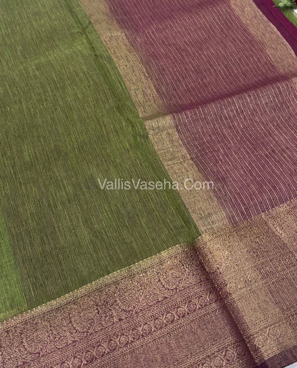 Bamboo Silk Saree -   Green with brown Shade - VVBSS009