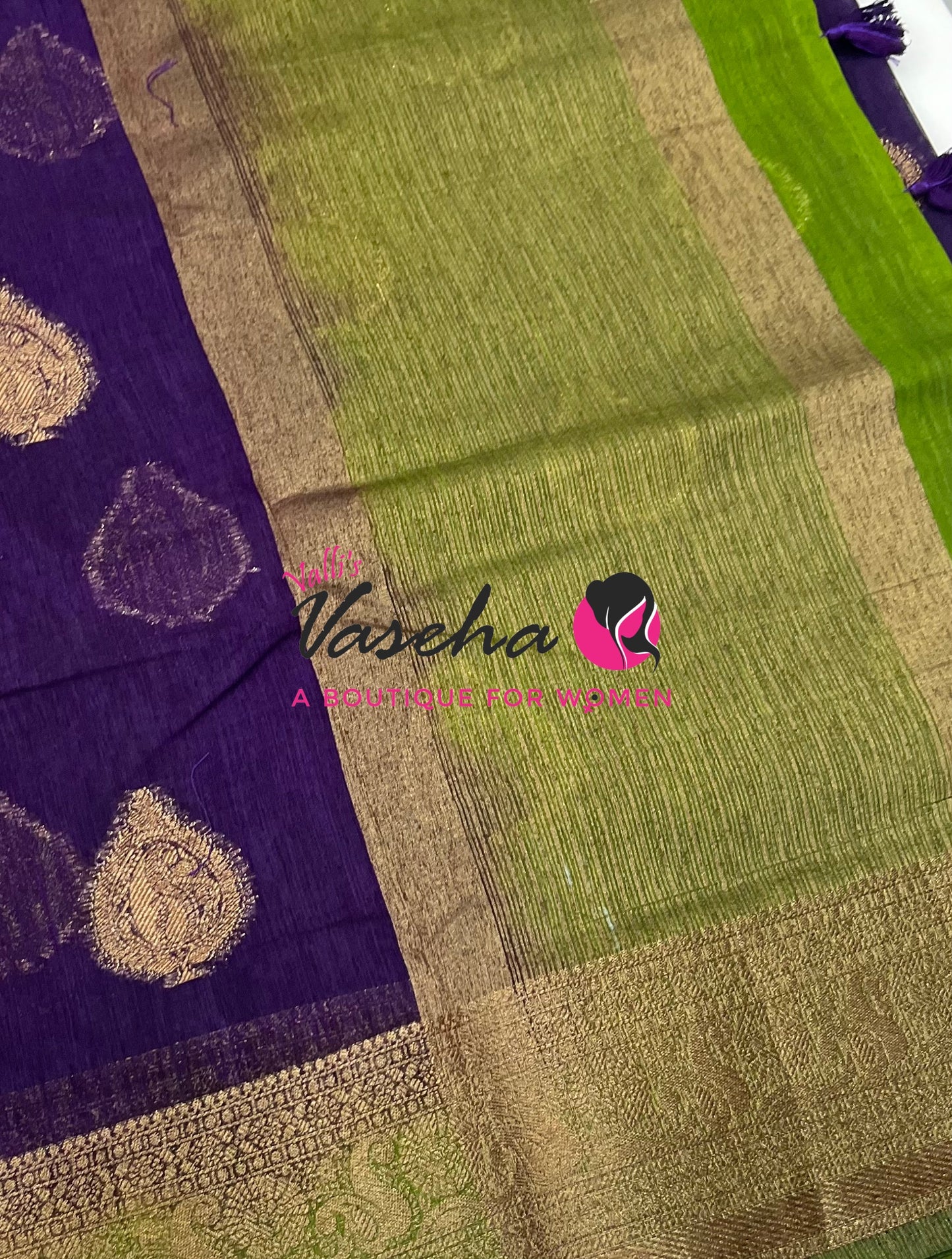 Bamboo Silk Saree - Purple With Green - VVBSS020