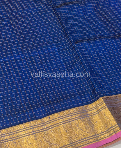 Pure Silk Cotton Saree - Light Peacock Blue With Peach - Lakshadeepam Design - VVPLD001