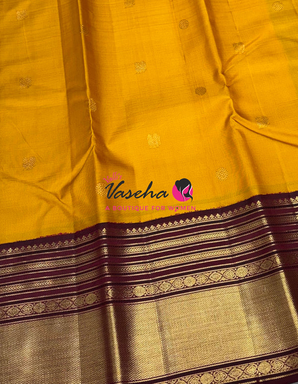 Pure Vintage Korvai Kanchipuram Silk Saree - Yellow With Maroon - VVPS102