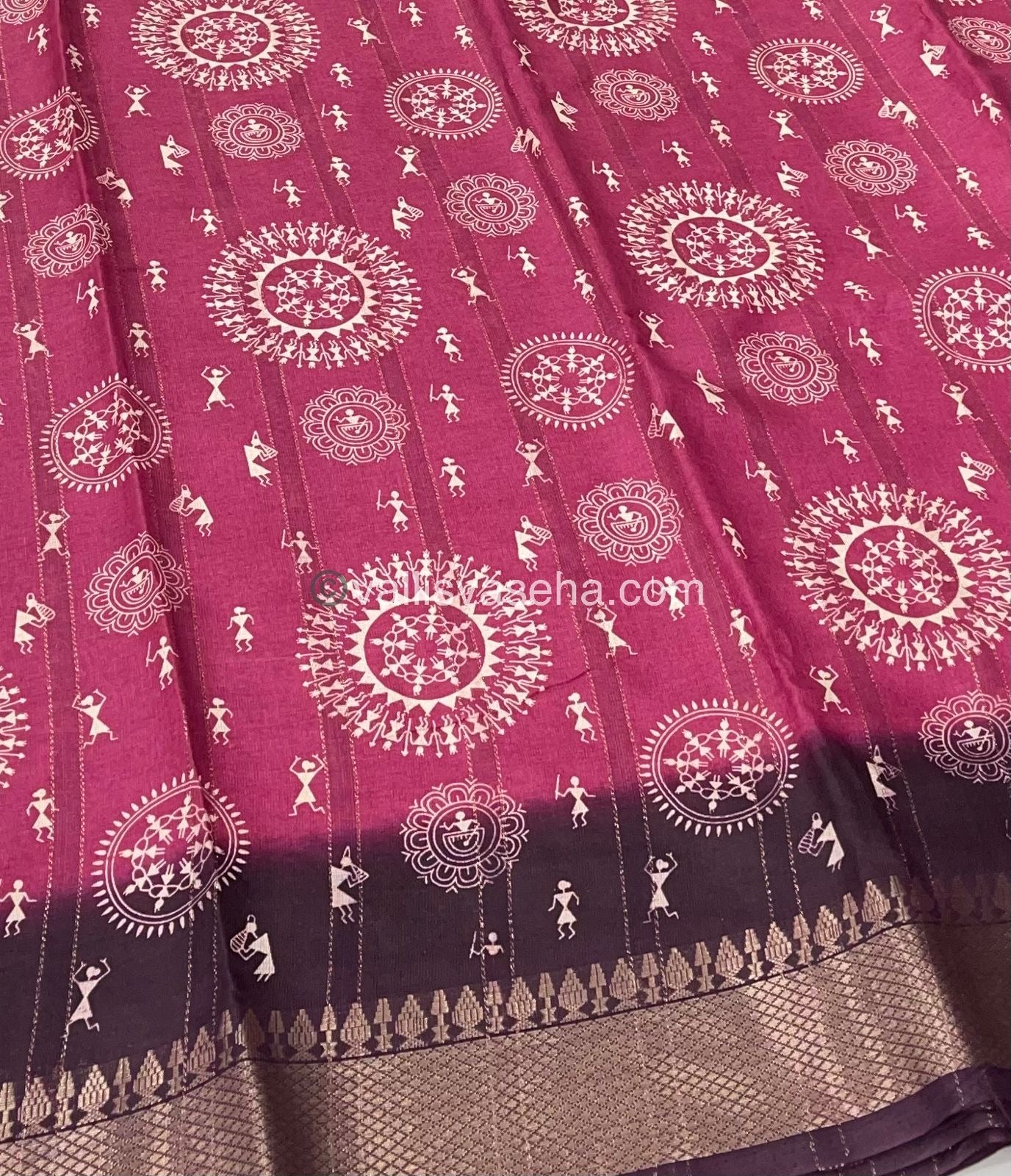 Chanderi Mixed Cotton Saree - Varli Prints - VVMCV001