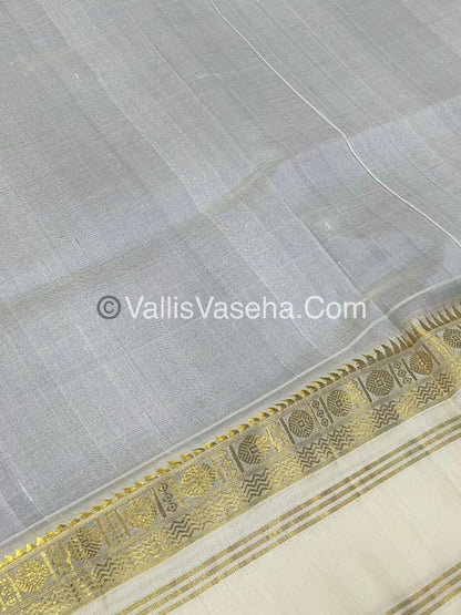 Pure Korvai Silk Cotton - Retta Petta Border - Meroonish Brown  with Cream Combo - VVKSC010