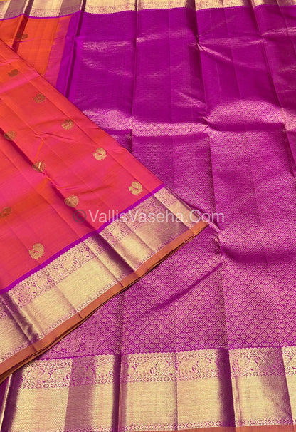 Pure Kanchipuram Silk Saree - Peach With Pink Shade  - VVPS022