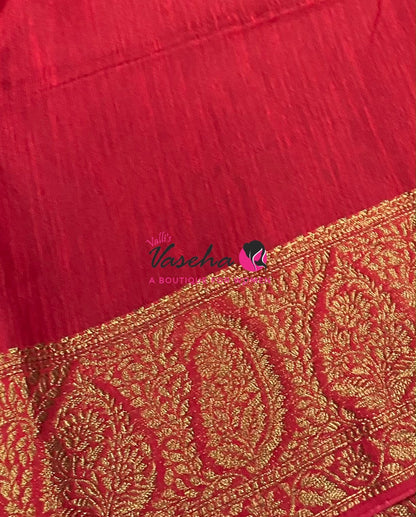 Semi Jute Silk Saree - Black With Red Shade - VVSJS001