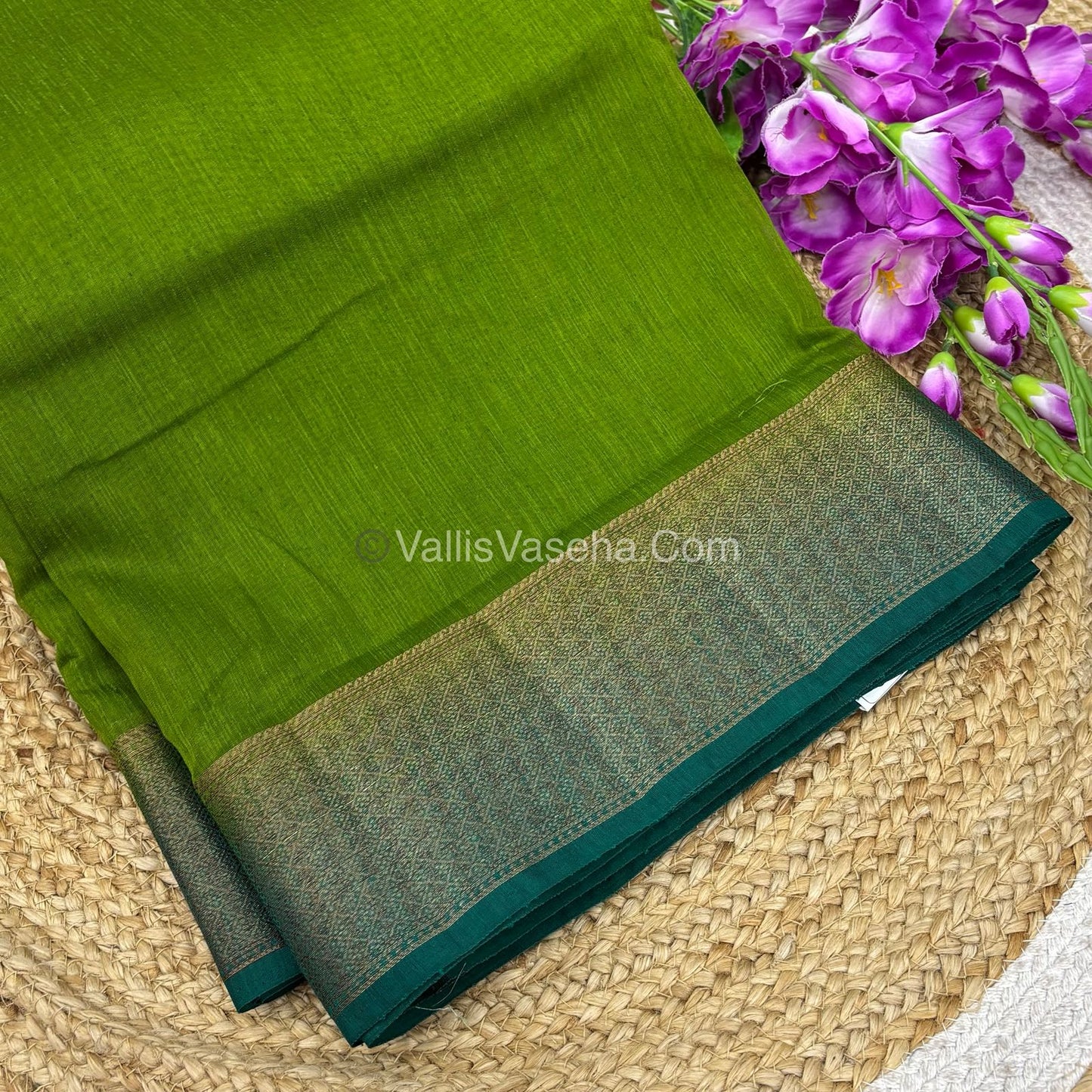 Bamboo Silk Saree -  Green With Blue Shade - VVBSS002