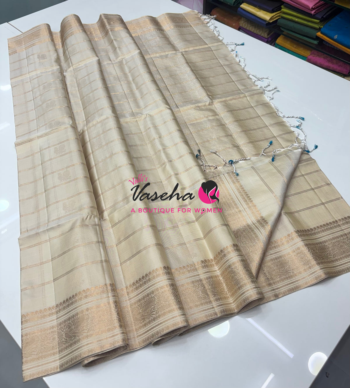Pure Soft Silk Saree  - Cream/Half White Shade - VVPSS162