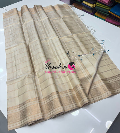 Pure Soft Silk Saree  - Cream/Half White Shade - VVPSS162