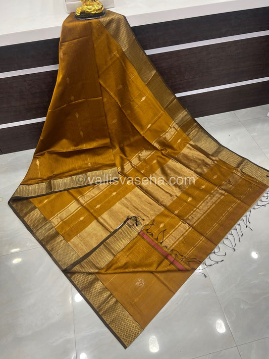 Pure Maheshwari Silk Cotton Saree -  Mustard Color - VVMSC005