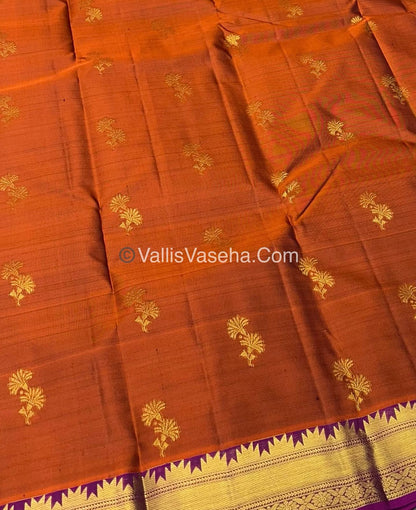 Pure Kanchipuram Silk Saree - Rust Orange & Purplish Pink Combo - VVPS013