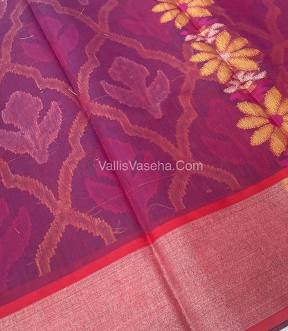 Banarasi Pochampally Weaving Semi Soft Cotton Saree - Blue with Merunish Pink - VVBPS001