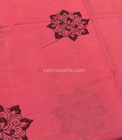 Poly Silk Mixed Printed Cotton -Peach With Chocolate - VVPCP002