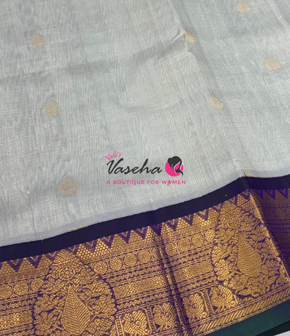 Pure Korvai Silk Cotton Saree - Grey  With Violet - VVKSC019