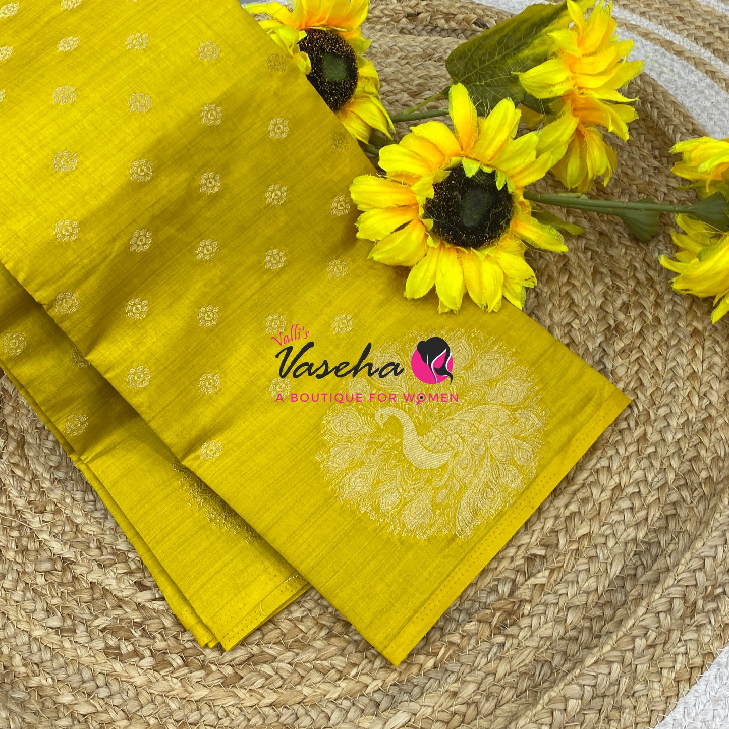 Semi Tussar Silk Saree | Lemon Yellow Shade |VVSTS056