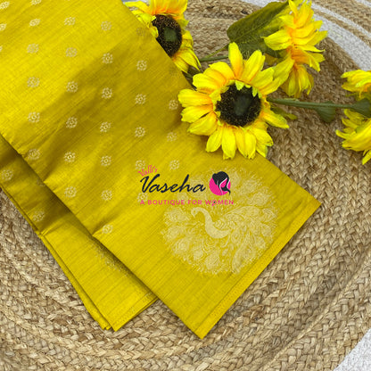 Semi Tussar Silk Saree | Lemon Yellow Shade |VVSTS056