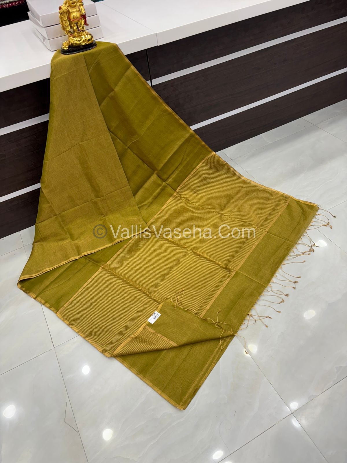 Pure Maheshwari Tissue Silk - Triple Tone Mehndi Green & Gold Shade - VVMTS001