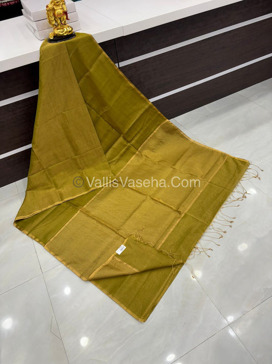 Pure Maheshwari Tissue Silk - Triple Tone Mehndi Green & Gold Shade - VVMTS001