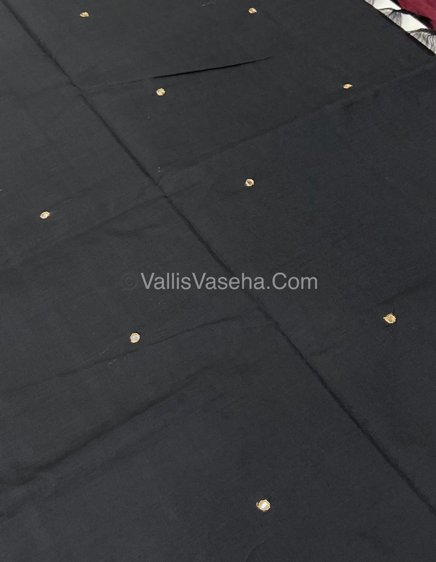 South Mixed Cotton - Mirror Work Embroidery - Black with Mustard- VVPCM002