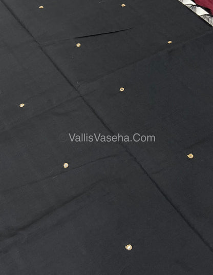 South Mixed Cotton - Mirror Work Embroidery - Black with Mustard- VVPCM002