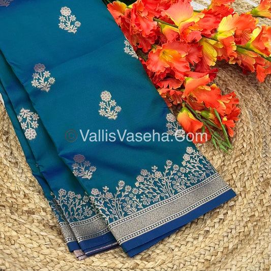 Semi Soft Silk with Border - Peacock Blue Shade -VVSSS013