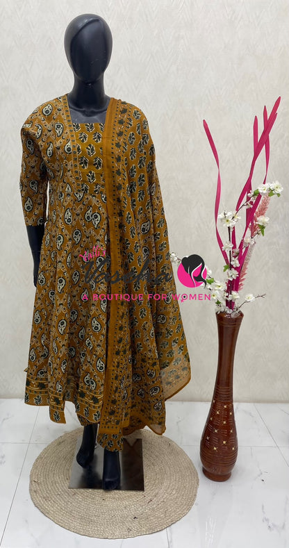 Ready Made | Semi Anarkali Set  (3pc)|Cotton |VVRMS030