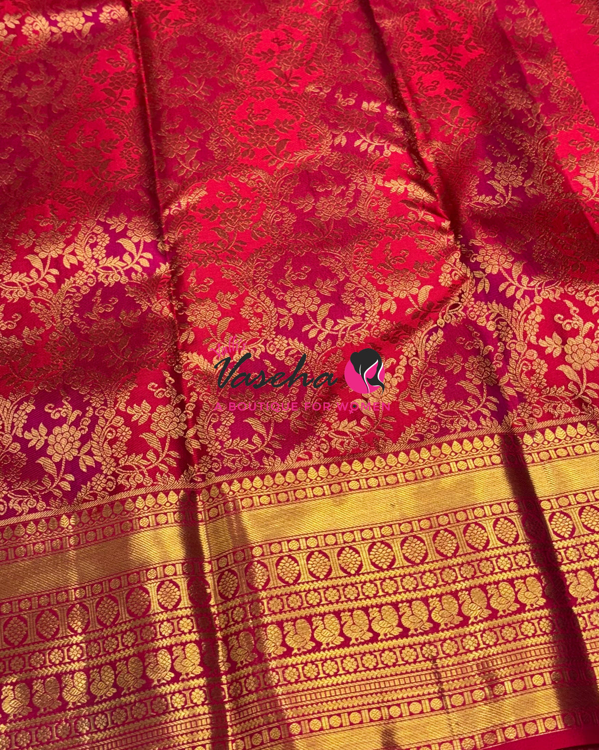 Pure Bridal Kanchipuram Silk Saree - Pink & Red Combo - VVPS092