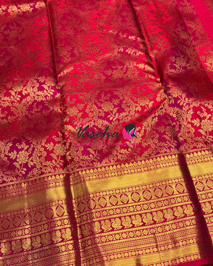 Pure Bridal Kanchipuram Silk Saree - Pink & Red Combo - VVPS092