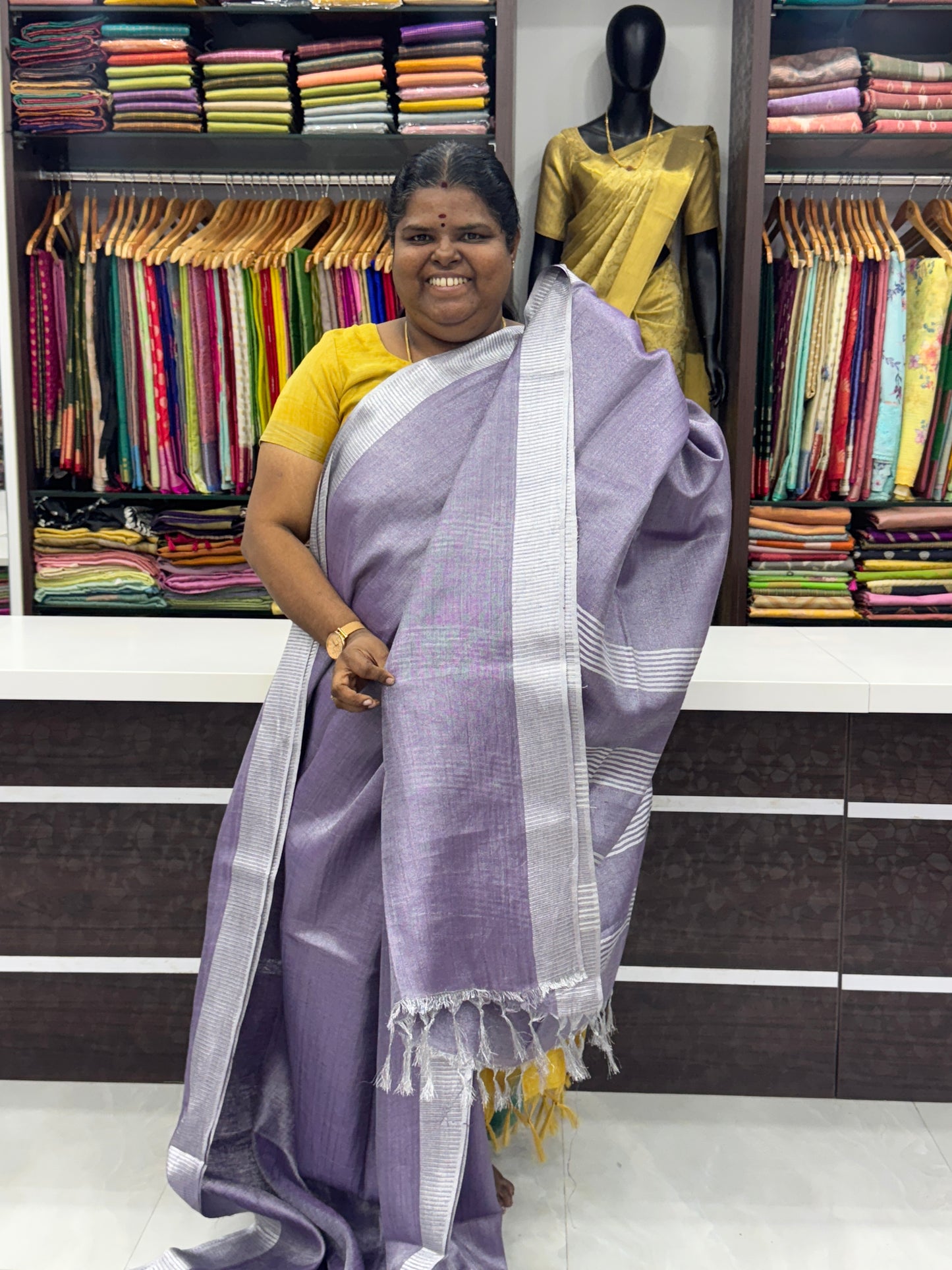 Tissue Linen Saree - Lavendar  Shade - VVTLS001