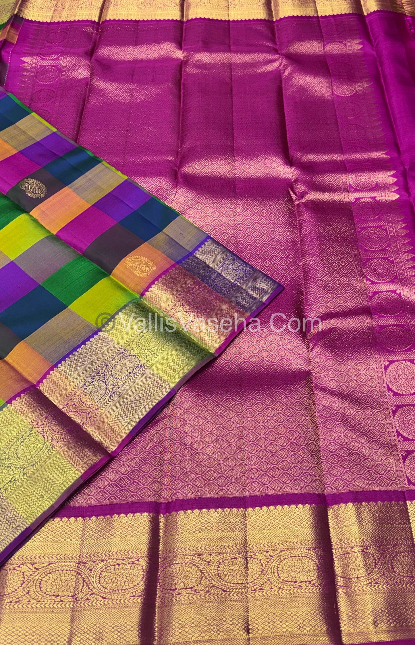 Pure Kanchipuram Silk Saree | Pazhum Pazhamum Checks |VVPS017