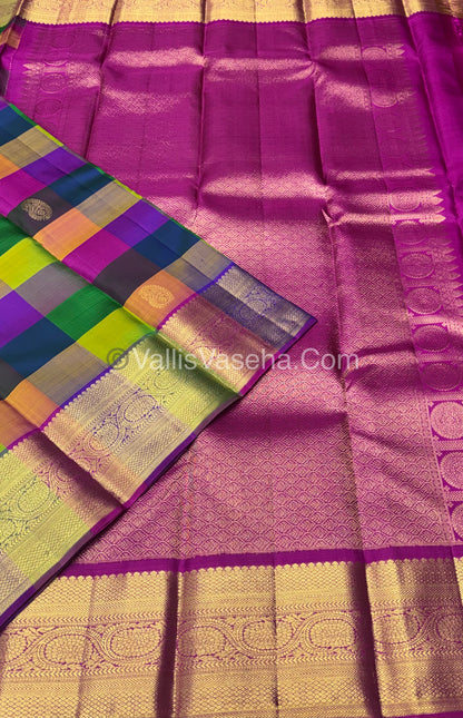 Pure Kanchipuram Silk Saree | Pazhum Pazhamum Checks |VVPS017