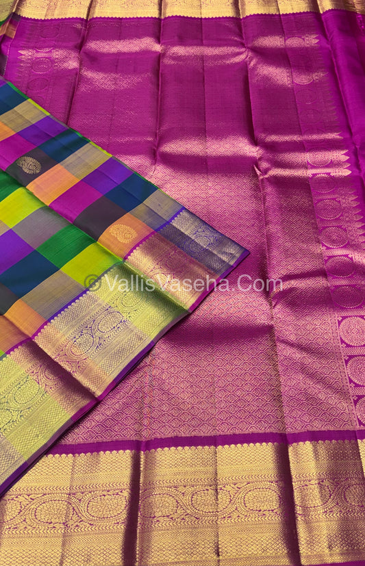 Pure Kanchipuram Silk Saree | Pazhum Pazhamum Checks |VVPS017