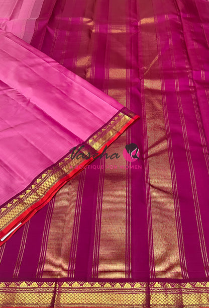 Pure Kanchipuram Silk Saree - Light Pink With Pink - VVPS031