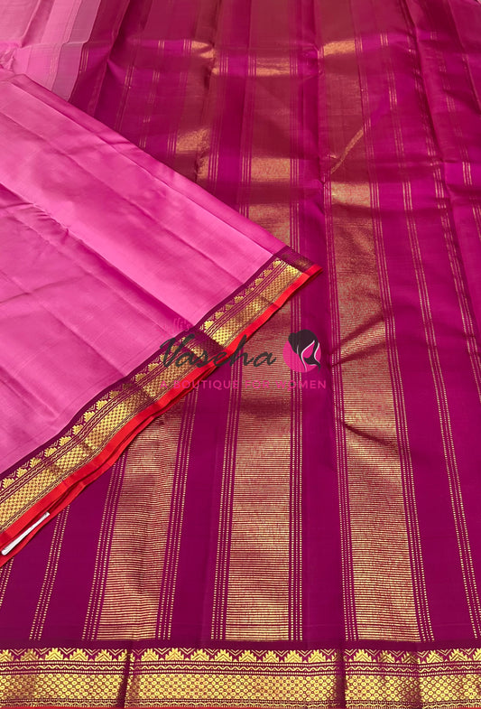 Pure Kanchipuram Silk Saree - Light Pink With Pink - VVPS031