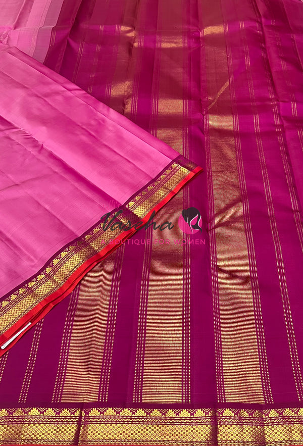 Pure Kanchipuram Silk Saree - Light Pink With Pink - VVPS031
