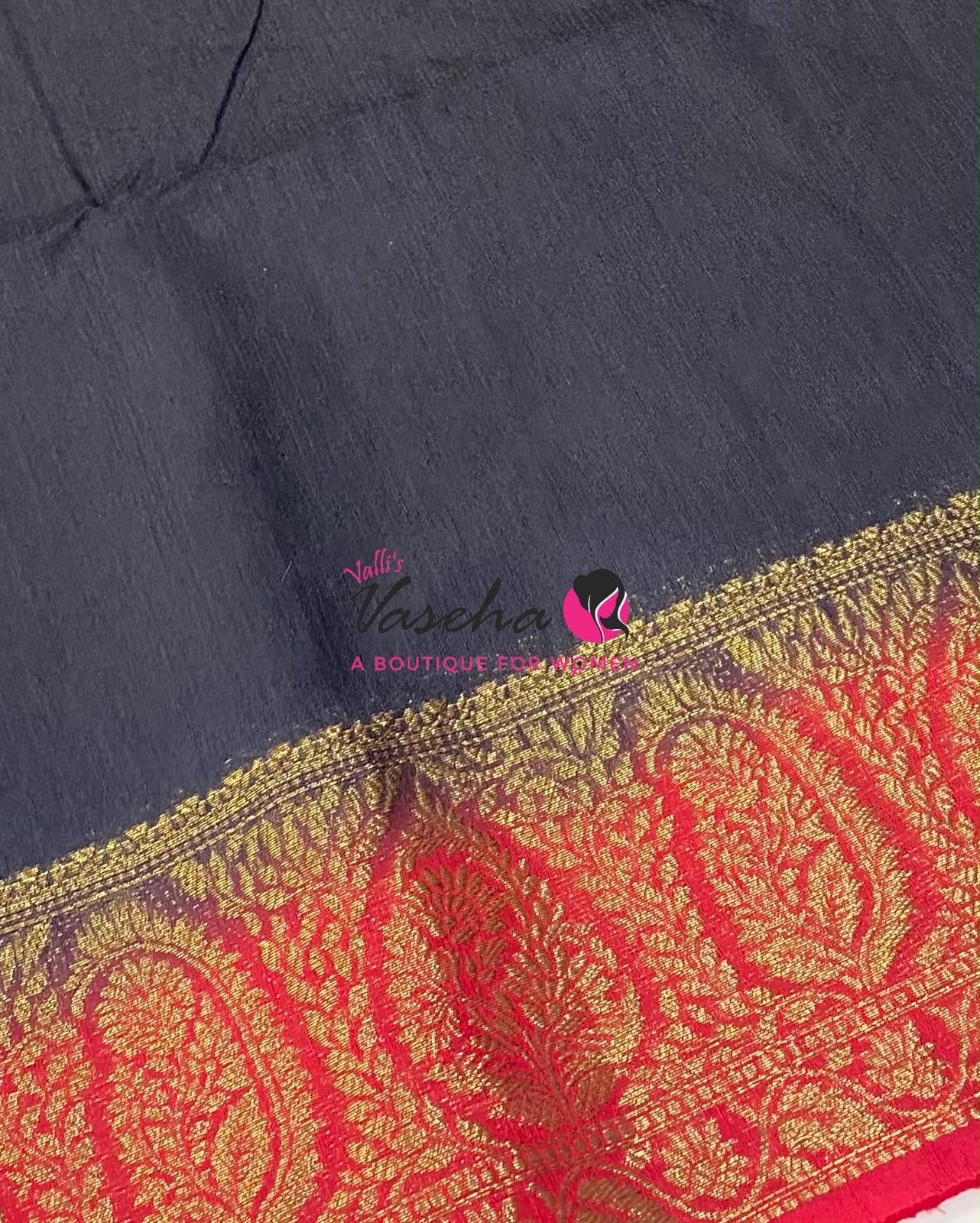 Semi Jute Silk Saree - Black With Red Shade - VVSJS001
