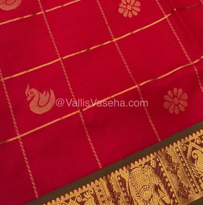 Semi Silk Cotton Saree - Red with Green shade - VVSSC002