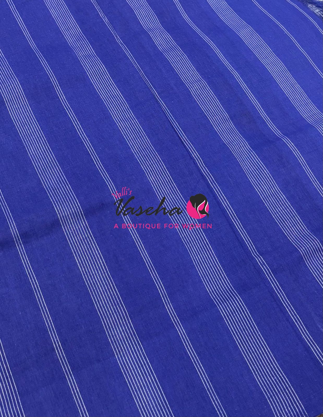 Double Ikkat Pure Cotton Saree -  Blue With Red  - VVIKS002