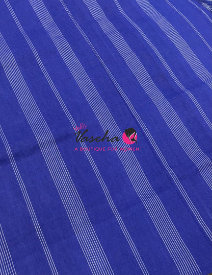 Double Ikkat Pure Cotton Saree -  Blue With Red  - VVIKS002