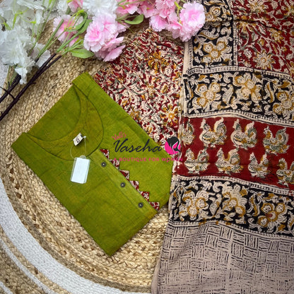 Readymade 3pc Set - Kalamkari Cotton Set - VVRMS019