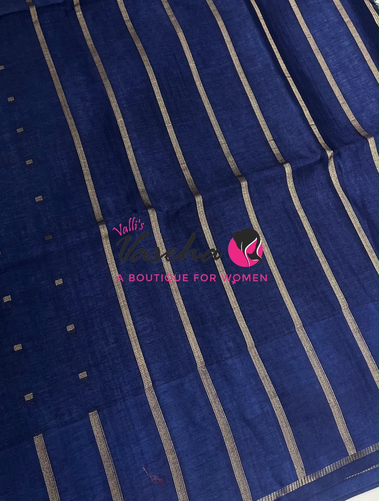 Semi Matka Tussar Silk Saree | Double Blouse | Blue Shade |VVSTS052