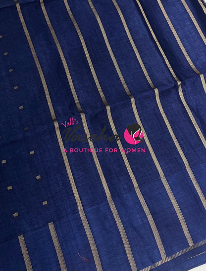 Semi Matka Tussar Silk Saree | Double Blouse | Blue Shade |VVSTS052