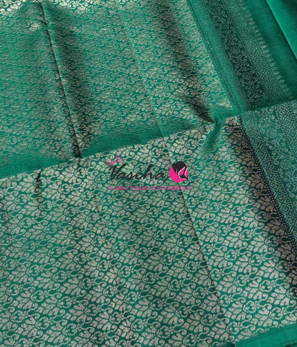 Pure Soft Silk Saree - Border Less  - Dual Tone Green Shade - VVPSS131
