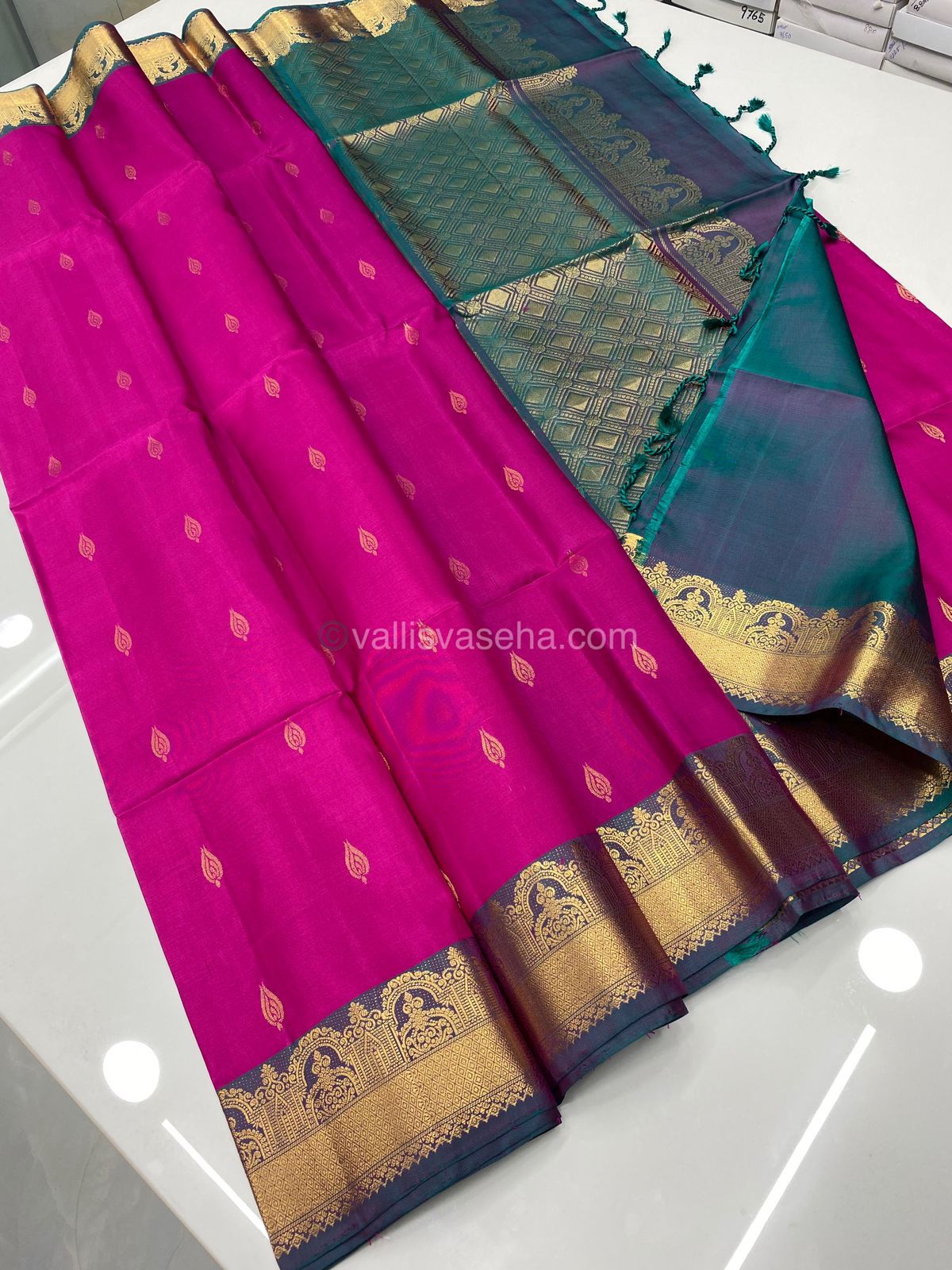 Pure Soft Silk Saree - Pink With Purplish Blue Combo - VVPSS015