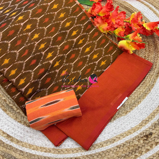 Ikkat Mercerised Cotton Saree - Single Ikkat - VVIKS001