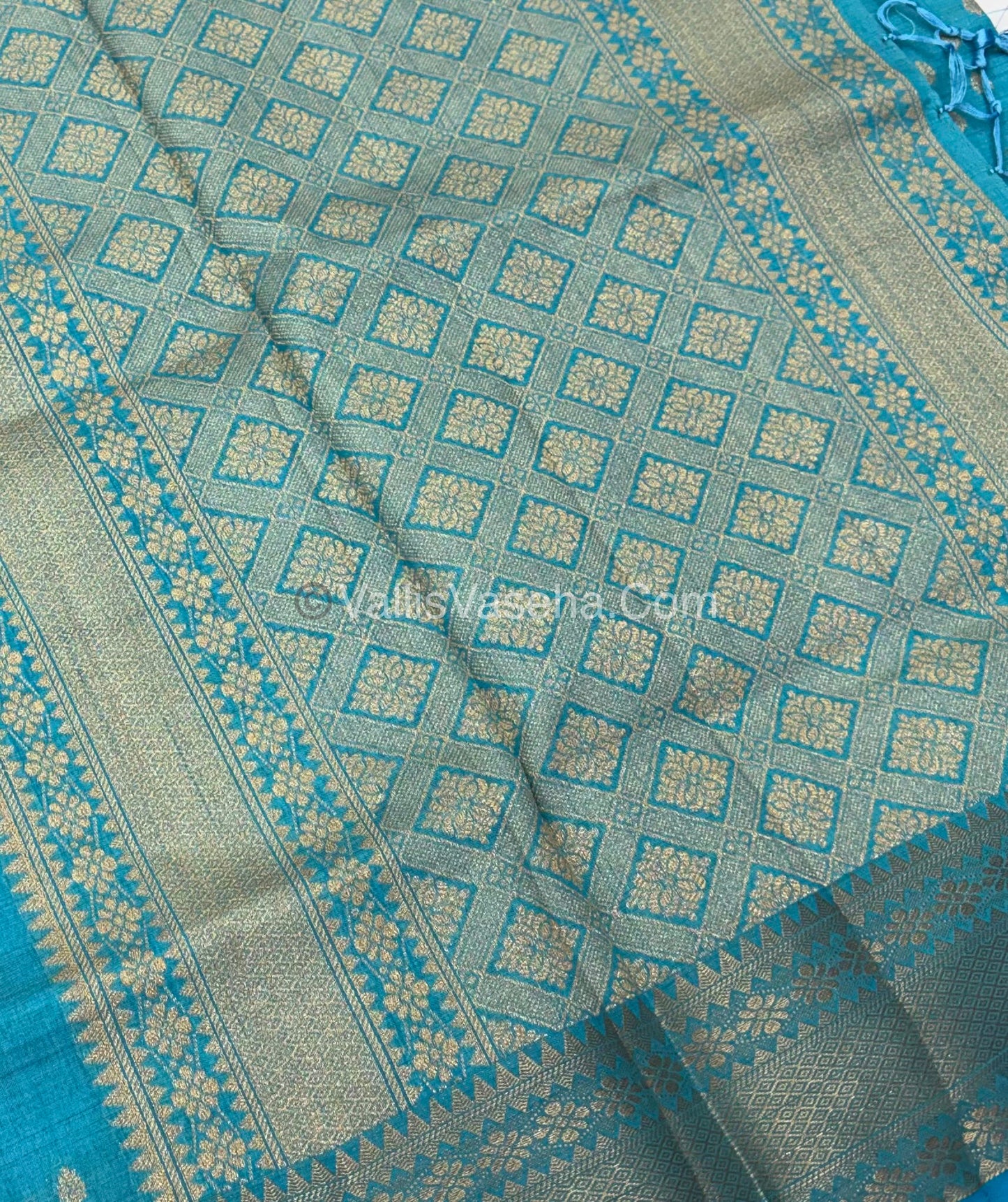 Semi Tussar Silk - Grand Pallu  Blue Shade - VVSTS017