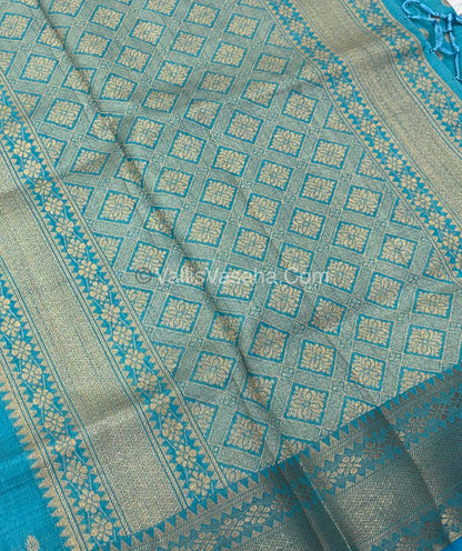 Semi Tussar Silk - Grand Pallu  Blue Shade - VVSTS017
