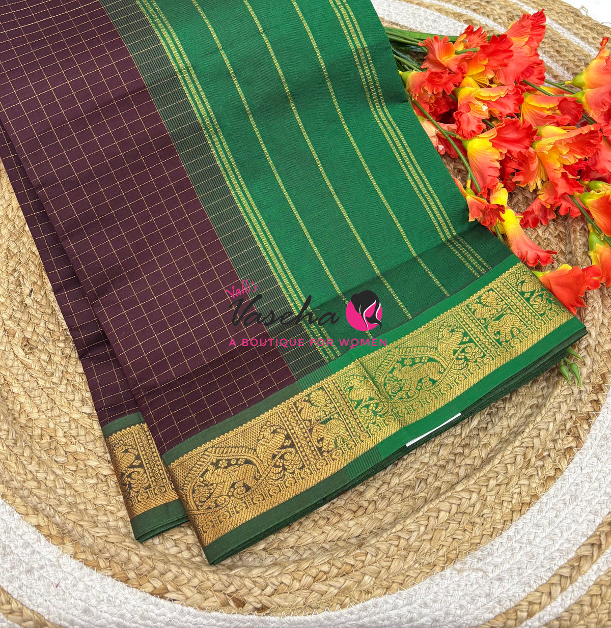 Semi Silk Cotton Saree - Checks Pattern - VVSSC019