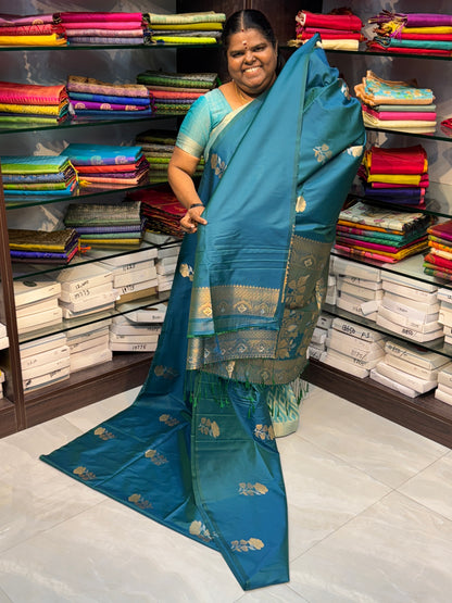 Semi Soft Silk - Border less - Dark Peacock Blue - VVSSS007